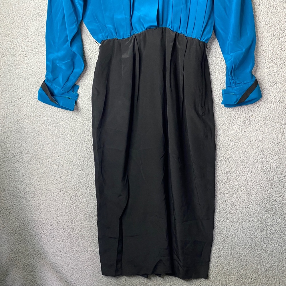 Vintage St Gillian Silk Dress Womens Size 4 Black Blue Long Sleeve - Picture 3 of 16
